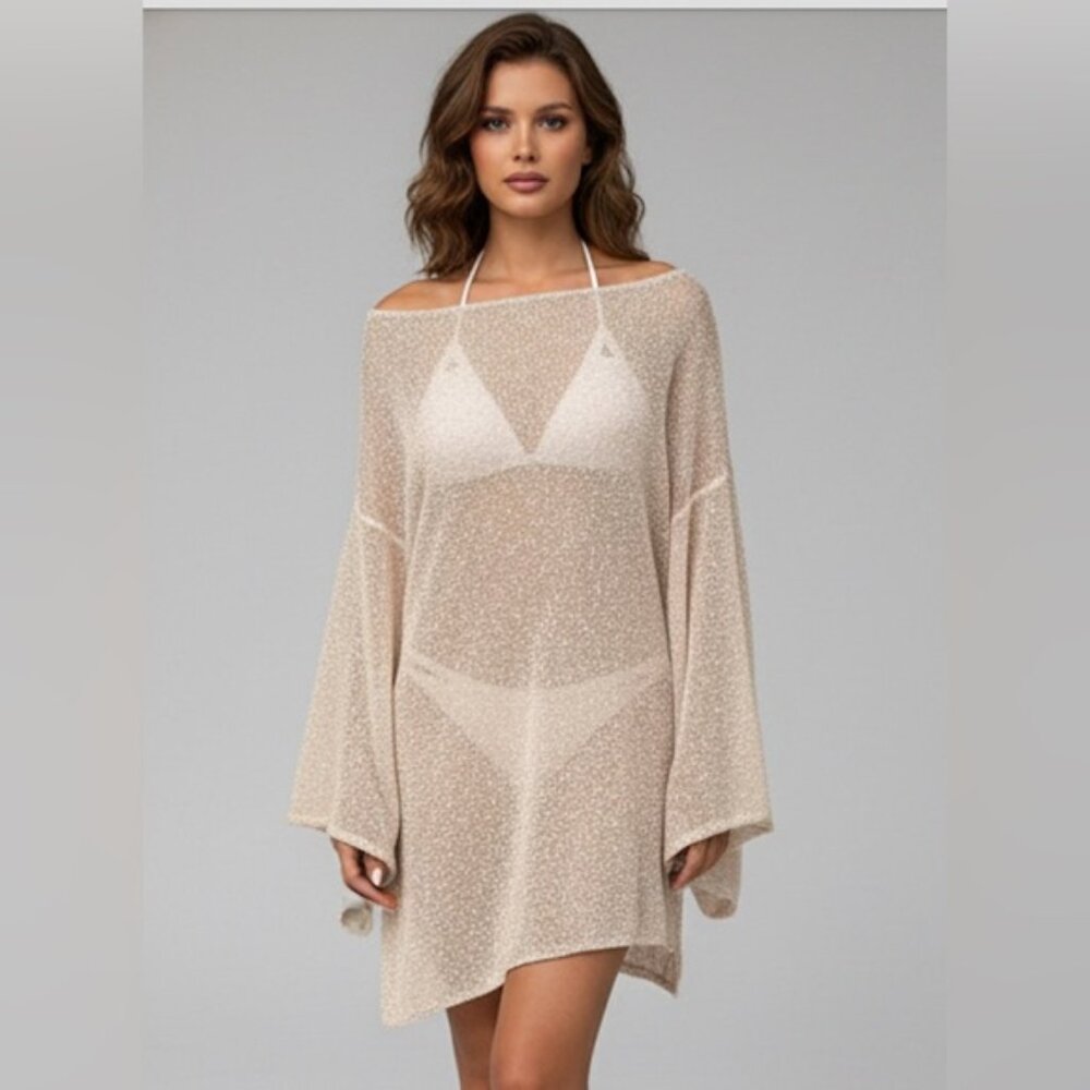 Drop Shoulder Loose Casual Sheer Beach Cover Up